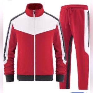 NWOT JIANWANG Casual Red, White & Black Tracksuit Long Sleeve Jogging Suit, 2XL